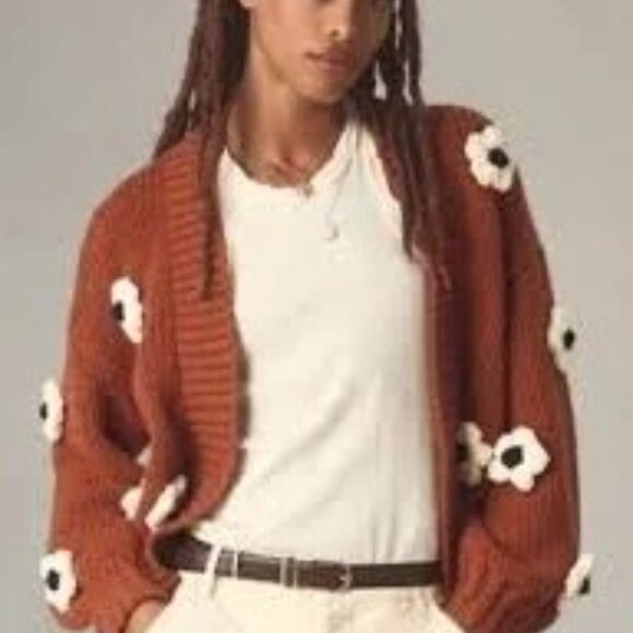 Maeve Sweaters - Maeve Anthropologie Chunky 3D Floral Knit Cardigan Sweater OS Boho Oversized